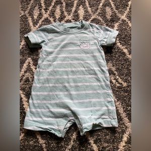 Pale green with white striped jumper with shark pocket